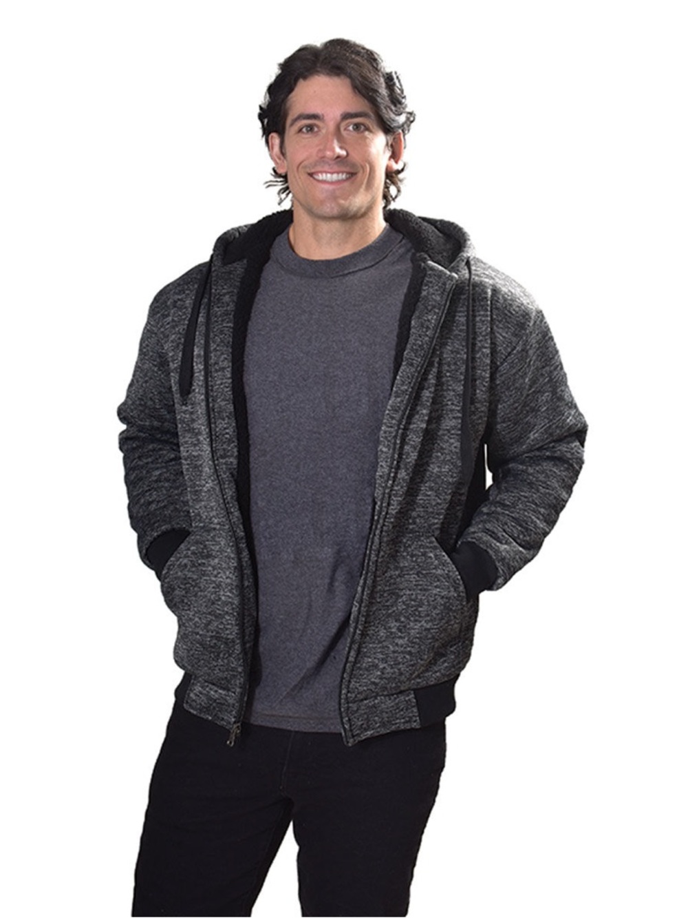 Men's Charcoal Zip-Up Hooded Sweater - No Brand